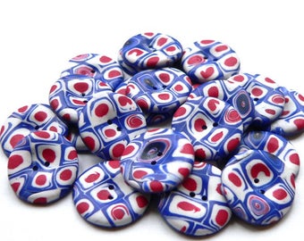 Red White Blue Mod buttons x 5 - retro buttons handmade in polymer clay