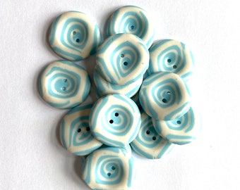 7 x Blue Spiral Buttons | Multi Colour Buttons | Pastel Blue Buttons | Boho Buttons | Handmade Buttons |  Patterned Buttons