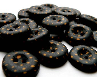 Orange Spotted Black Buttons x 5 - handmade in polymer clay