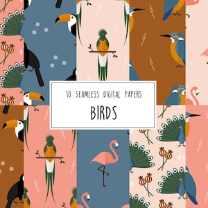 Papel digital de aves tropicales: Impresión animal sin costuras (JPG de 10 x 12 pulgadas)