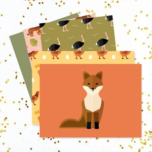 Lot de 5 cartes postales A6, carte postale animal, renard, poulet, autruche, tigre, papillon, hérisson, enfants, enfants