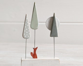 Tiny Moon Gazing Fox in the Trees, Handmade Nature Inspired Gift