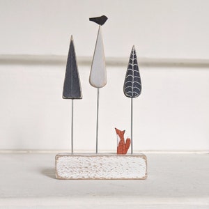 Tiny Fox and Spooky Trees, Gothic Style Shelf Decoration