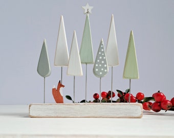 TINY, Tiny Fox in the Trees, Nature Inspired Handmade Wooden Winter Decoration
