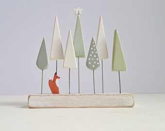 TINY, Tiny Fox in the Trees, Nature Inspired Wooden Winter Decoration