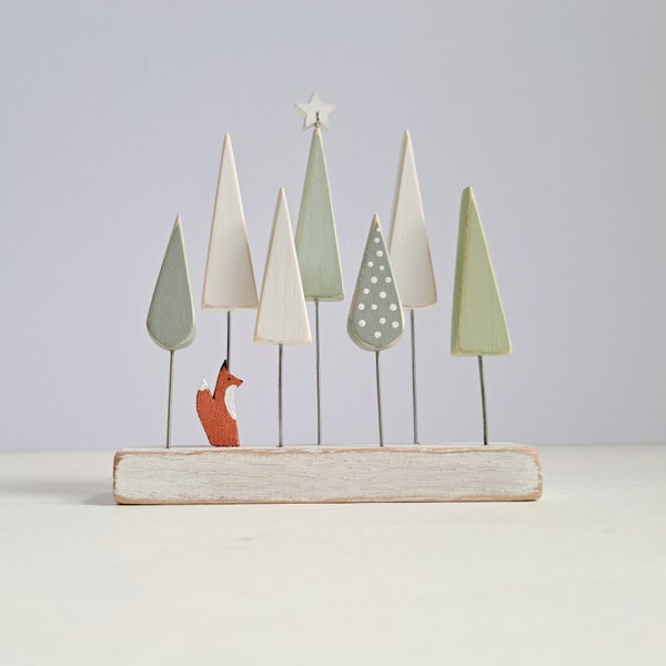 TINY, Tiny Fox in the Trees, Nature Inspired Wooden Winter Decoration