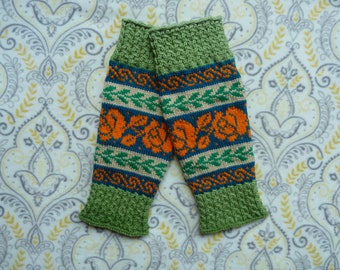 Handknit leg warmers green/teal/orange women's,knit floral design leggings,Fall/Winter/Spring accessories,soft/cozy knitwear,ladies' legwear