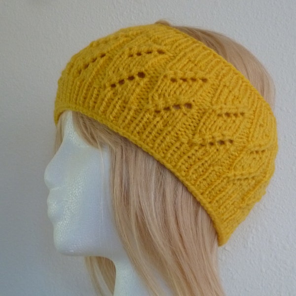 Handknit headband for women,lace knit bright yellow Spring headwear,ladies' spring accessories,soft/cozy knitted earcovers,gifts for her