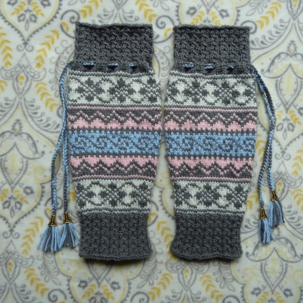 Leg warmers handknit pastel pink/blue/grey women's,knit Spring/Fall/Winter accessories,handmade FairIsle leggings,ladies legwear,made in USA