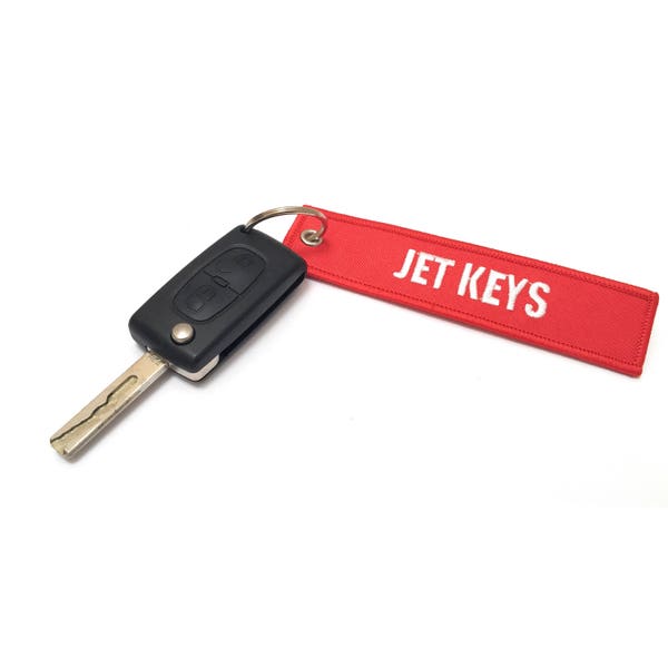 Jet Keys / Porte-clés à insérer avant le vol | Étiquette à bagage | Rouge et blanc | aviamart®