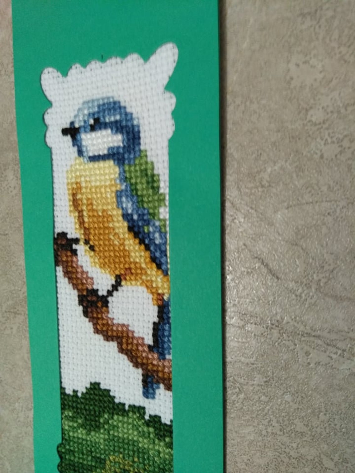 Cross Stitch Embroidered Green Bookmark Beautiful Bird Etsy