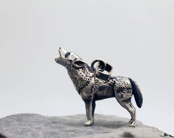 Howling Wolf Sterling Silver Mini Sculpture Pendant
