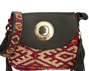 Hanane Crossbody Shoulderbag made from Kilim and leather