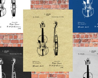 Violin 1892 Original Patent Print Blueprint Drawing Abrams 1800s Vintage Wall Art Poster Music Lover Gift Printable Instant Digital Download