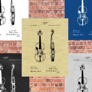 Violin 1892 Original Patent Print Blueprint Drawing Abrams 1800s Vintage Wall Art Poster Music Lover Gift Printable Instant Digital Download