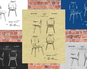 Charles Eames Chair 1949 Patent Print Blueprint Drawing 1900s Vintage Wall Art Poster Furniture Gift Printable Instant Digital Download