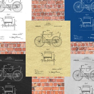 Bicycle Side Car 1919 Original Patent Print Blueprint Drawing Vintage Wall Art Poster Cycling Cycle Gift Printable Instant Digital Download