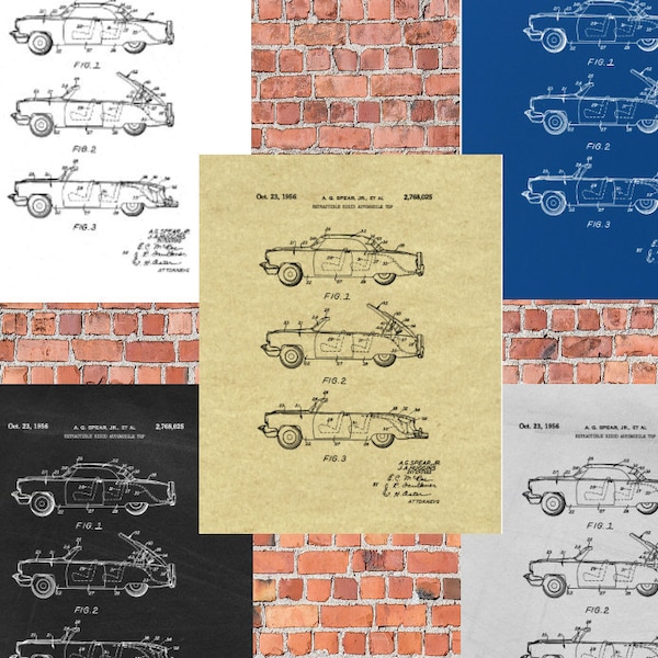 Ford Convertible Automobile 1956 Original Patent Print Blueprint Drawing Vintage Wall Art Poster Car Gift Printable Instant Digital Download