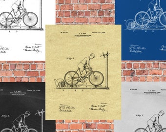 Bicycle Exerciser 1900 Original Patent Print Blueprint Drawing Vintage Wall Art Poster Cycling Cycle Gift Printable Instant Digital Download
