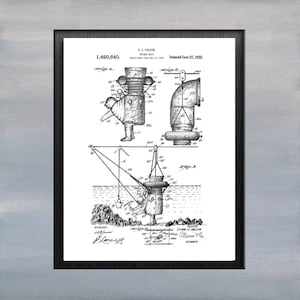 May include: Black and white line drawing of a diving suit patent, showing a man in a diving suit with a helmet and air tanks. The patent number is 1,420,040 and the date is June 27, 1922.