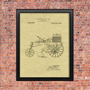 Tractor Plow Plough 1921 Original Patent Print Blueprint Drawing 1900s Vintage Wall Art Poster Farm Gift Printable Instant Digital Download