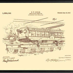 路面電車 トラム 1913 オリジナル特許プリント 青写真 図面 ヴィンテージ ウォールアート ポスター ギフト 1900 年代 交通機関 印刷可能 即時デジタルダウンロード