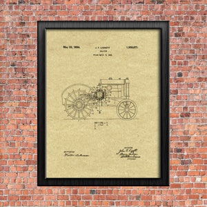 John Deere Tractor 1934 Original Patent Print Blueprint Drawing 1900s Vintage Wall Art Poster Farmer Gift Printable Instant Digital Download