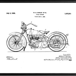 Harley Motorcycle 1928 Original Patent Print Blueprint Drawing Vintage Wall Poster Biker Motorbike Gift Printable Instant Digital Download