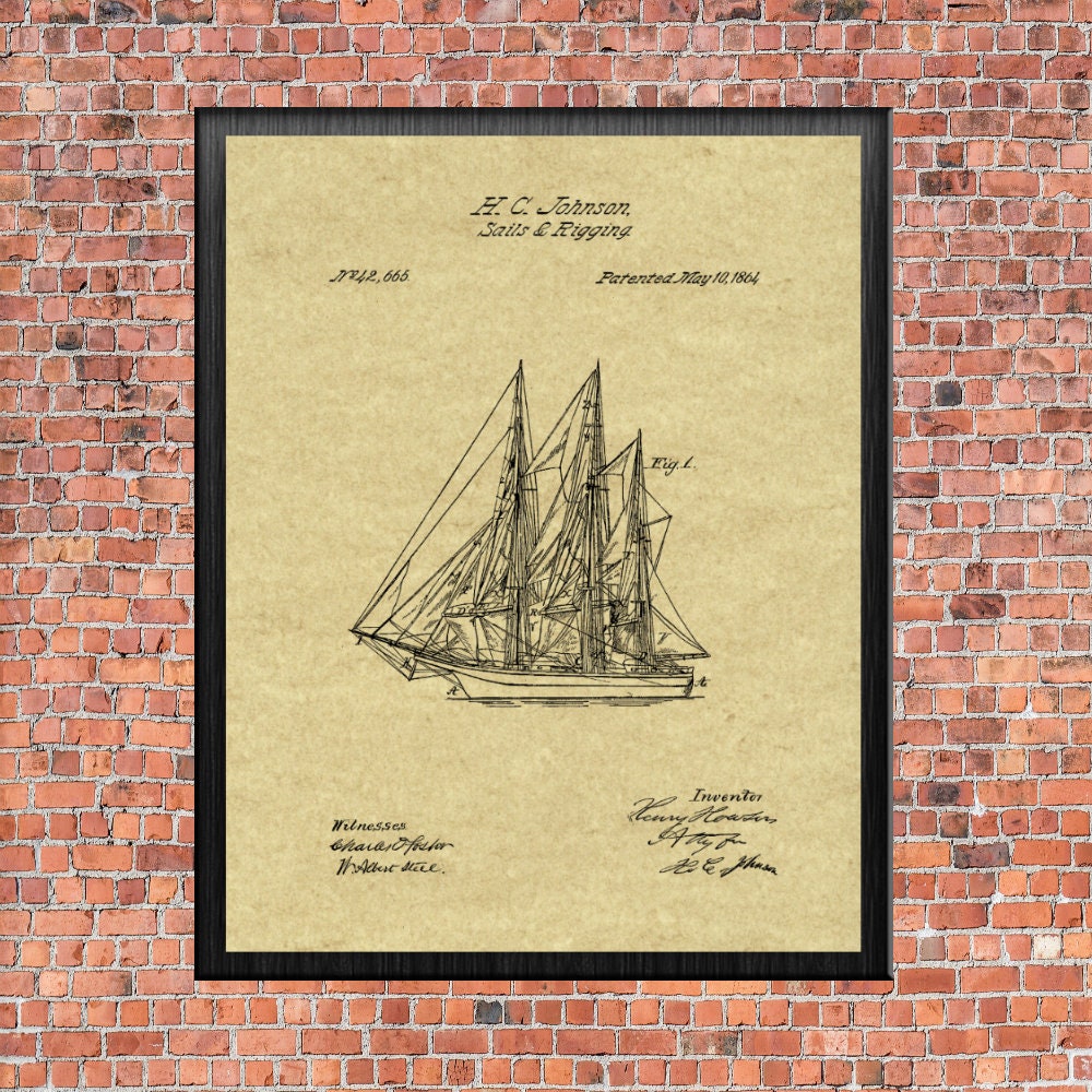 Sailing Ship 1864 Original Patent Print Blueprint Drawing 1800s Vintage ...