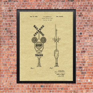 Railway Crossing Signal 1936 Original Patent Print Blueprint Drawing Vintage Wall Art Poster Gift 1900s Printable Instant Digital Download