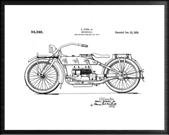 Motorcycle Vintage Patent Hand Drawing - Motorcycle - Sticker
