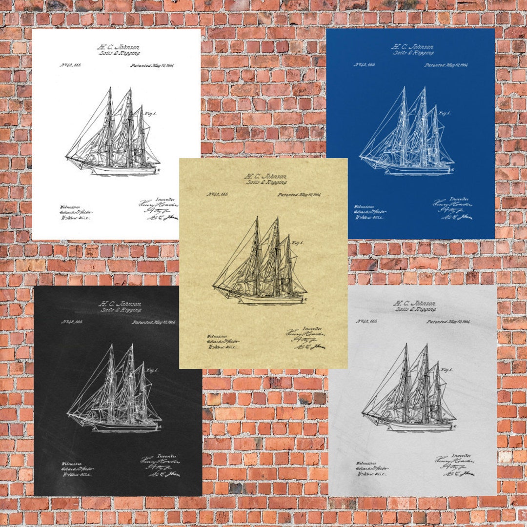 Sailing Ship 1864 Original Patent Print Blueprint Drawing 1800s Vintage ...