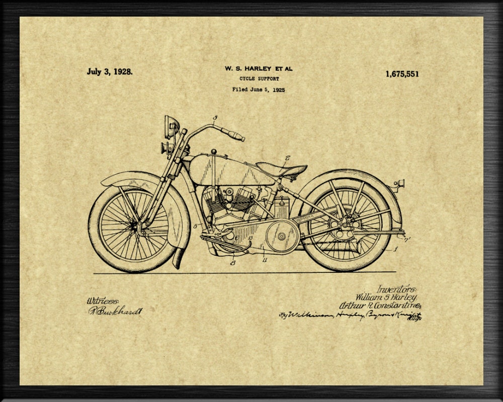 1901 Motorcycle Patent Art Print – Vintage Harley & Indian Poster (8.5x11, Ivory Parchment)