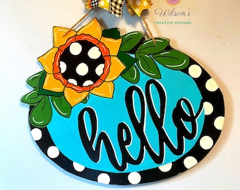 Hello Sunflower Door Hanger,  Sunflower door hanger for front door, Everyday door hanger for front door