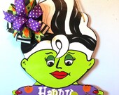 Mrs Frankenstein Door Hanger, Halloween Door Hanger, Halloween Door Decor
