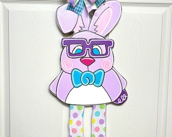 Bunny Door Hanger with Ribbon Legs,  Easter Door Hanger, Spring Door Hanger, Easter Wall Decor, Bunny Door Decor
