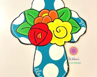 Cross Wreath Attachment, Cross home decor, Easter Wall hanger, Spring Wreath Sign