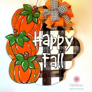 Happy Fall Pumpkin Door Hanger for front door, Pumpkin with Buffalo Plaid Door Hanger, Happy Fall Door Hanger
