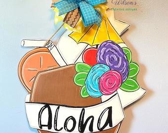 Summer Door Hanger for front door,  Aloha Decoration, Luau Party Decoration