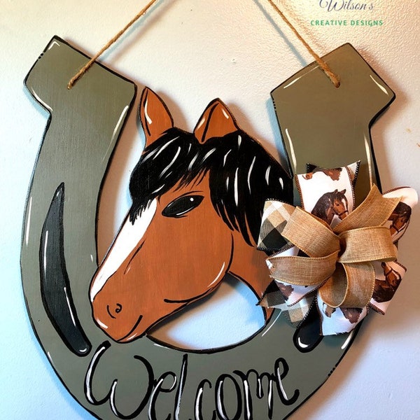 Horse Door Hanger, Horse Shoe Door Hanger, Father's Day Gift, Horse Door Decor, Horse Sign, Horse Shoe Door Decor