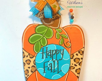 Pumpkin with Animal Print Door Hanger,  Happy Fall Decor for front door, Autumn Decoration for porch