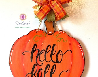 Pumpkin Door Hanger, Hello Fall Pumpkin Door Hanger, Pumpkin Door Sign, Fall Door Hanger, Fall Pumpkin Decoration for front door