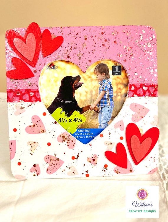 Heart Photo Frame, Hand Painted Wood Frame, Girls Picture Frame