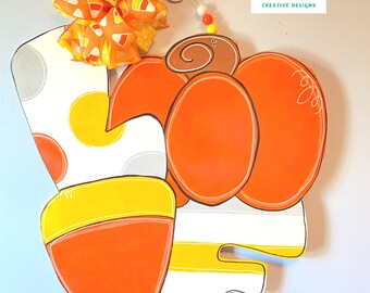 Pumpkin Door Hanger for Front Door, Happy Fall Door Decor with Animal Print