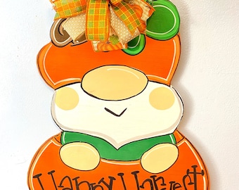 Happy Harvest Gnome Door Hanger, Fall Door Hanger for Front Door, Autumn Decor for porch