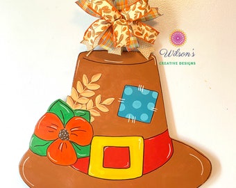 Thanksgiving Door Hanger, Pilgrim Hat Decoration for front door, Fall Decoration for porch