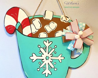 Hot Cocoa Door Hanger, Hot Chocolate Mug Door Hanger, Winter Door Hanger, Christmas Door Hanger, Hot Cocoa Door Sign, Winter Door Sign