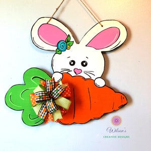 Easter Bunny and Carrot Door Hanger for front door, Spring Door Decor for porch