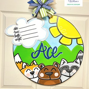 Baby Announcement Hospital Door Hanger, Baby Door Hanger Hospital Boy or Girl,, Baby Sign for nursery, Baby Animal Door Hanger
