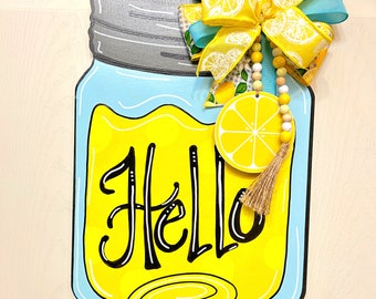 Hello Lemonade Door Hanger for front door, Lemon Door Hanger, Mason Jar Door Hanger